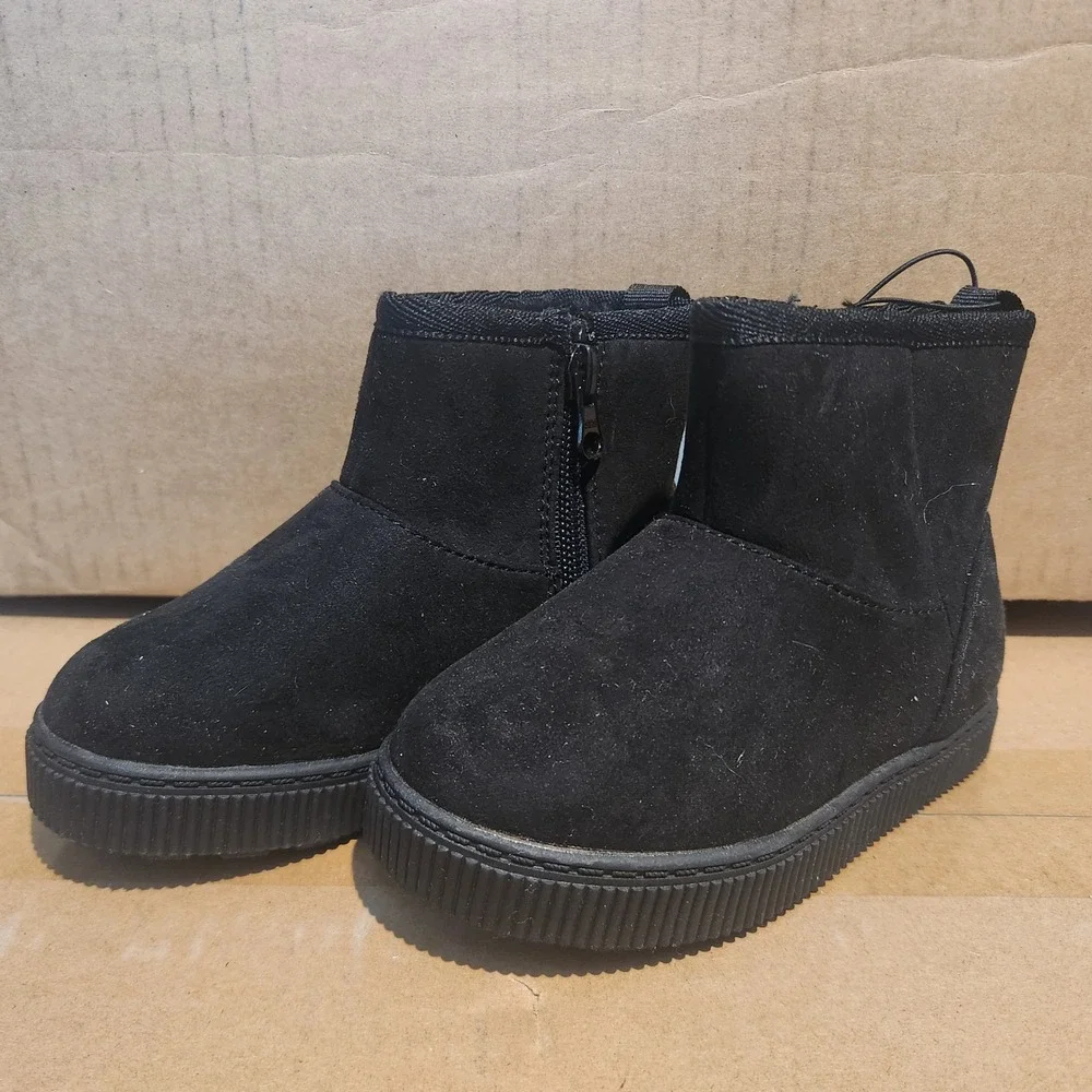 Cat & Jack Girls Black Faux Suede Ankle Boots Faux Fur Lined Size 7 NEW